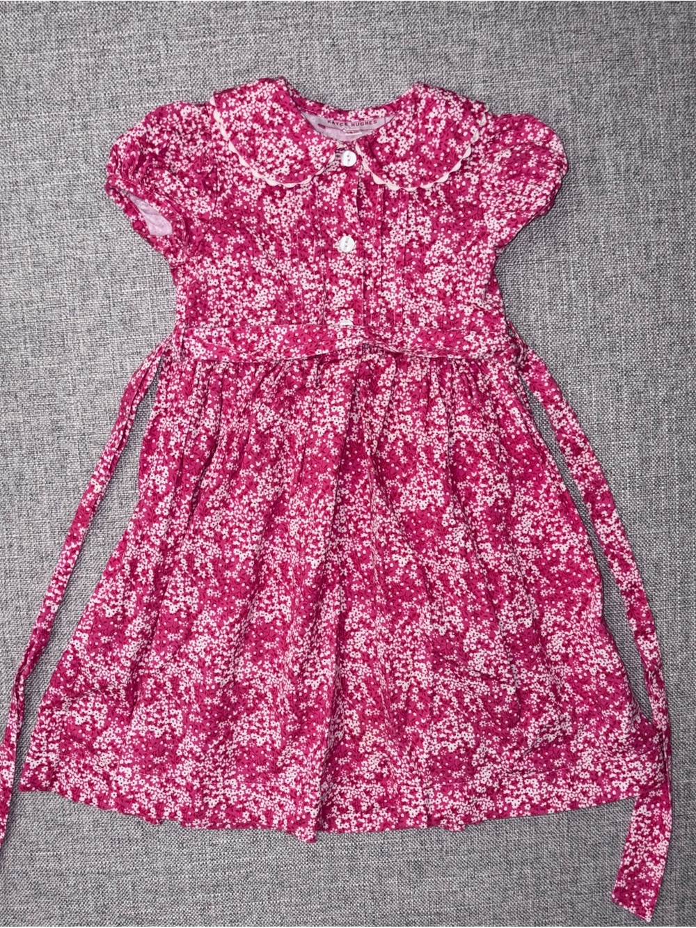 Girls' Pink Floral Cotton Dress with Peter Pan Collar